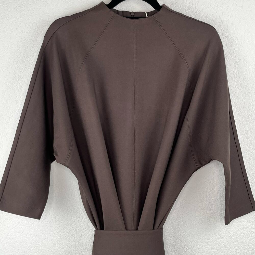 Pari Passu Janice Funnel Midi Dress 3/4 Sleeve Espresso Brown NWT Plus Size D20 - Picture 8 of 16